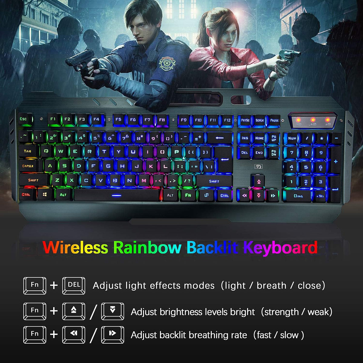 Wireless Gaming Keyboard and Mouse Combo,3 in 1 Rainbow LED Rechargeable Keyb...
