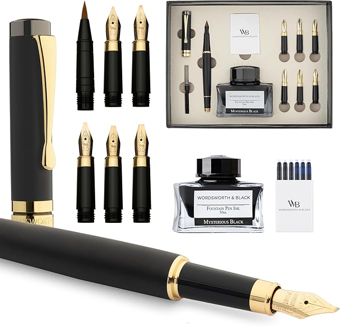 Wordsworth & Black Calligraphy Pen Gift Set, Includes Ink Bottle, 6 Ink by WordsworthBlack