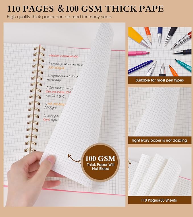 Graph Paper Notebook, Spiral Notebook Journal 8.5” x 11”, A4 Large Grid - Image 4