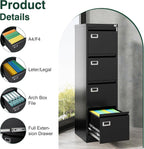 4 drawer file cabinet with lock, metal filing on a desk or shelf