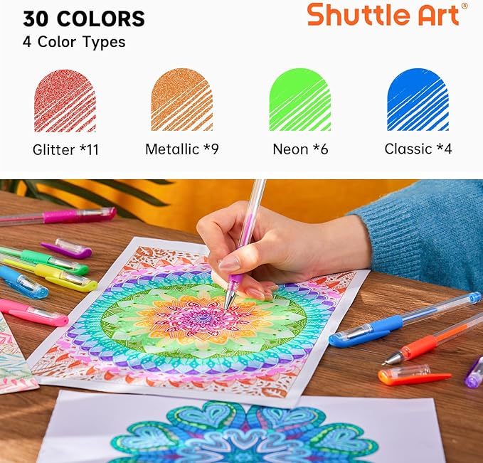 Shuttle Art Gel Pens, 60 Pack Gel Pen Set 30 Colored Gel Pen - Image 2