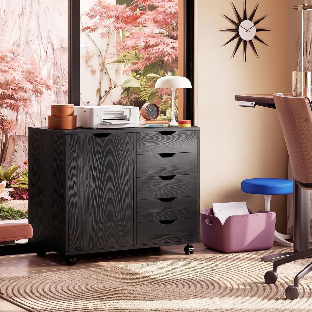 DEVAISE 5-Drawer Wood Drawer Cabinet, Office Storage Cabinet, Black
