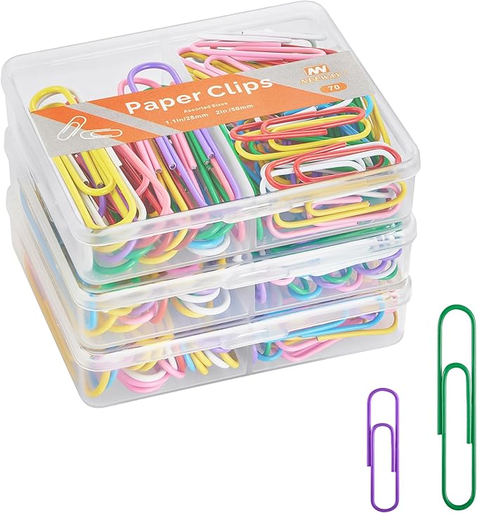 NEEWAY Colorful Paper Clips Assorted Sizes, Small and Large Paperclips by NEEWAY