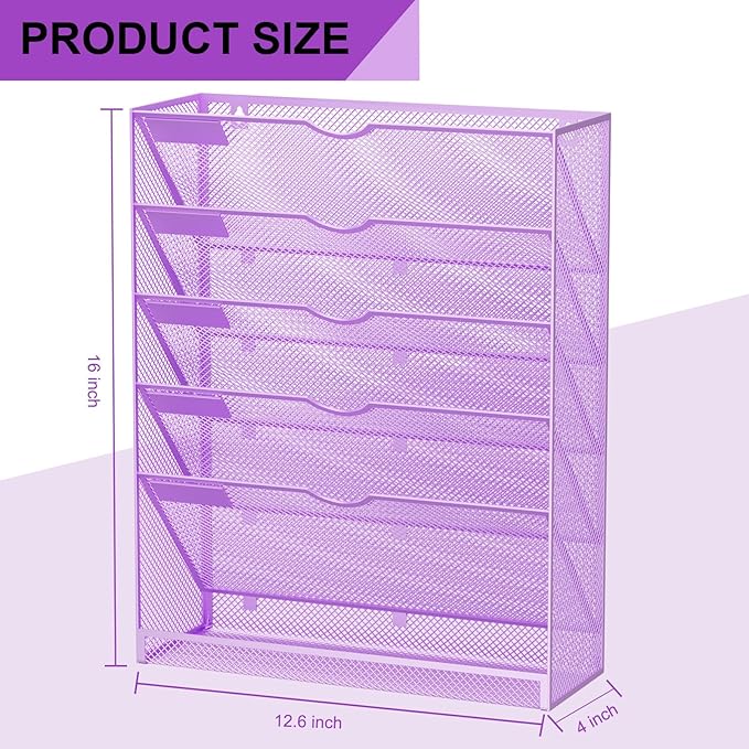 GDINDINFAN Hanging Wall File Organizer 6 Tier Wall Mounted Mail Paper Folder - Image 3