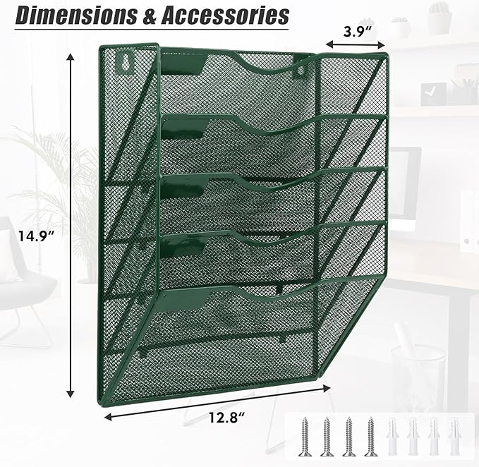 EASEPRES 5 Pocket Mesh Hanging File Organizer, Wall Mounted Mail Paper Document - Image 2