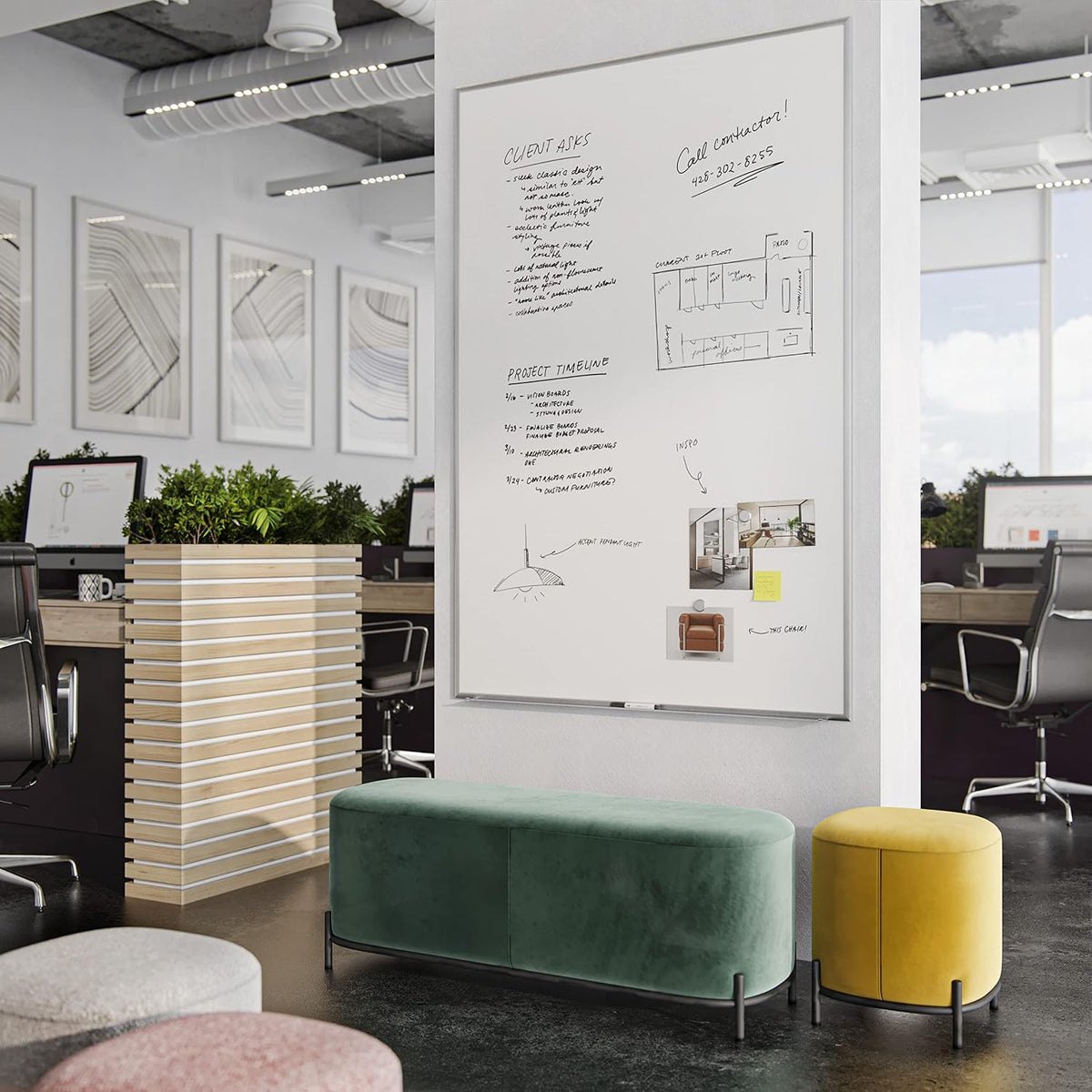 U Brands Dry Erase White Board, 48" x 72", Magnetic, Aluminum Frame