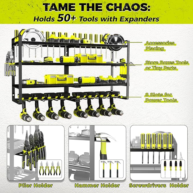 KAFAHOM Power Tool Organizer-8 Drill Holder Wall Mount, 4 Layer Heavy Duty - Image 2