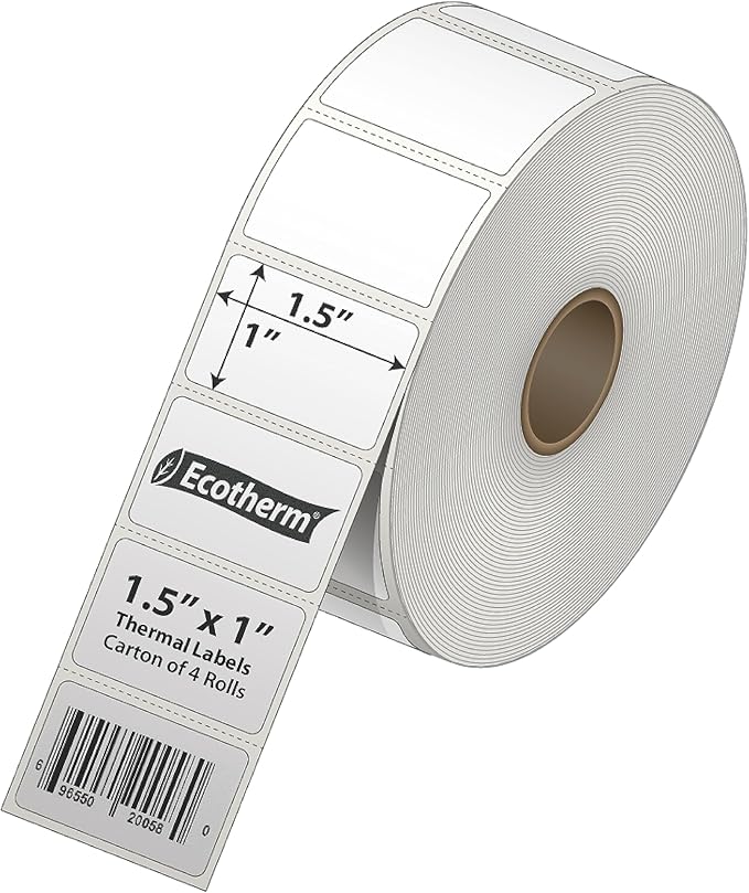 1.5" x 1" Thermal Labels | 4 Rolls | 5300 Labels | fits Zebra, Offnova Thermal - Image 2