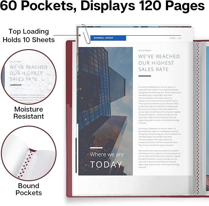 Dunwell Presentation Binder 60-Pocket, Displays 120 Pages, 8.5x11 Portfolio - Image 4