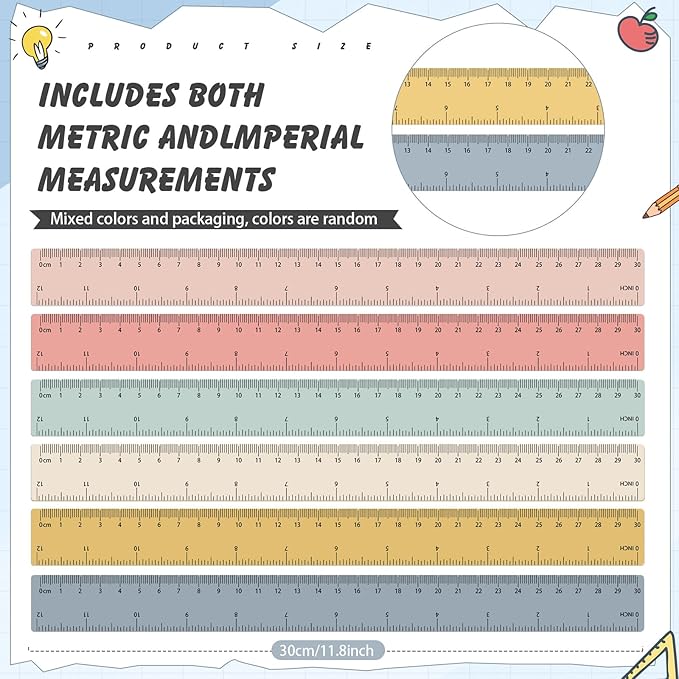 ForraFun 120 Pcs 12 Inch Plastic Ruler Bulk Colorful Transparent Ruler - Image 2