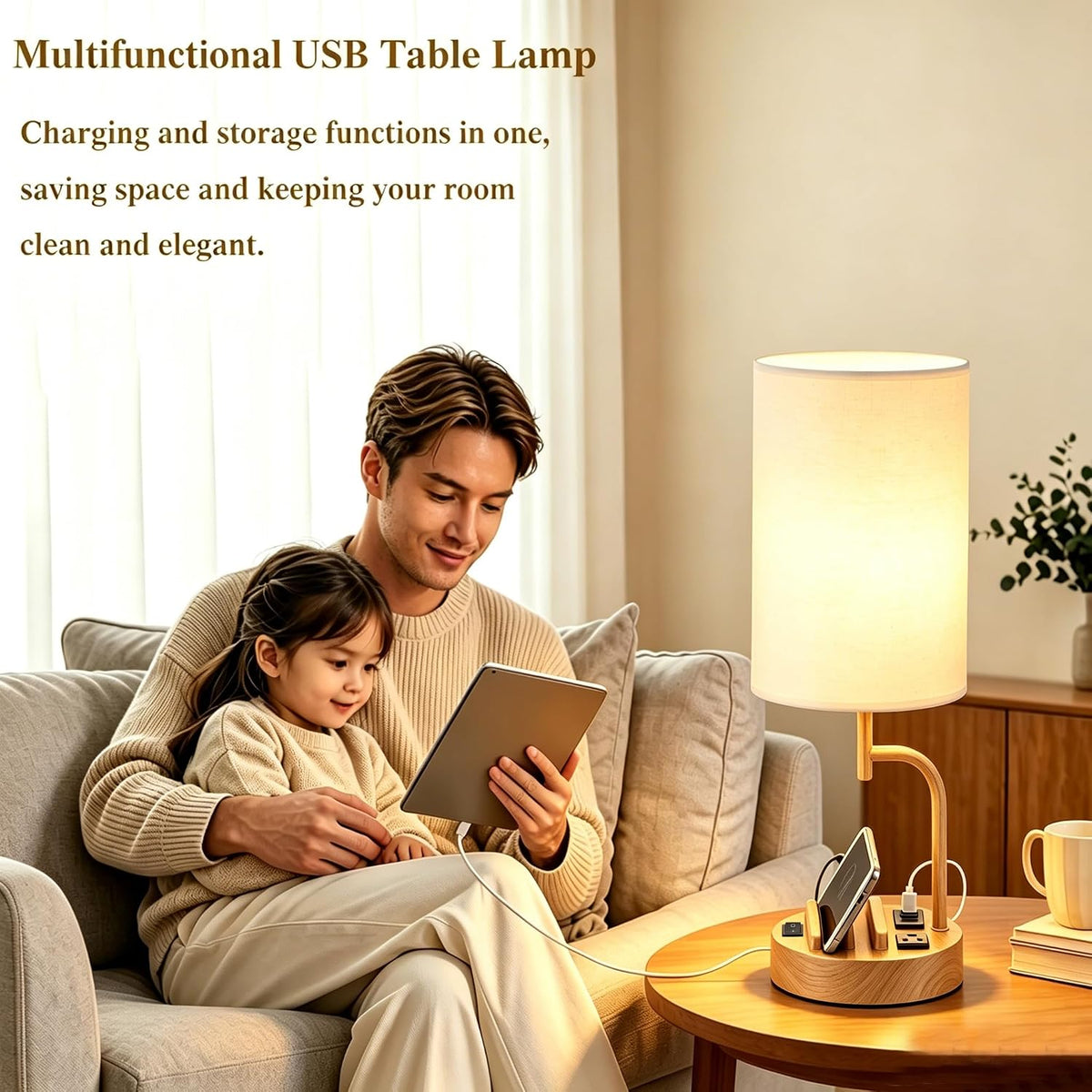 Dreamholder 2 Pack Table Lamp, Bedside Lamp with 3 USB Charging Ports & A...