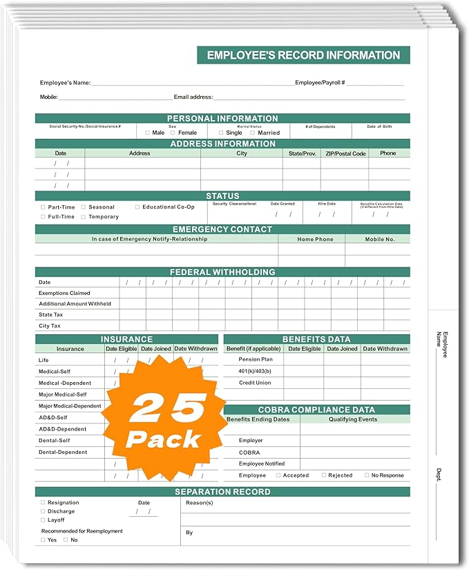 Employee File Folders with Internal Pocket, High Capacity HR Folders by YvnShineOffice