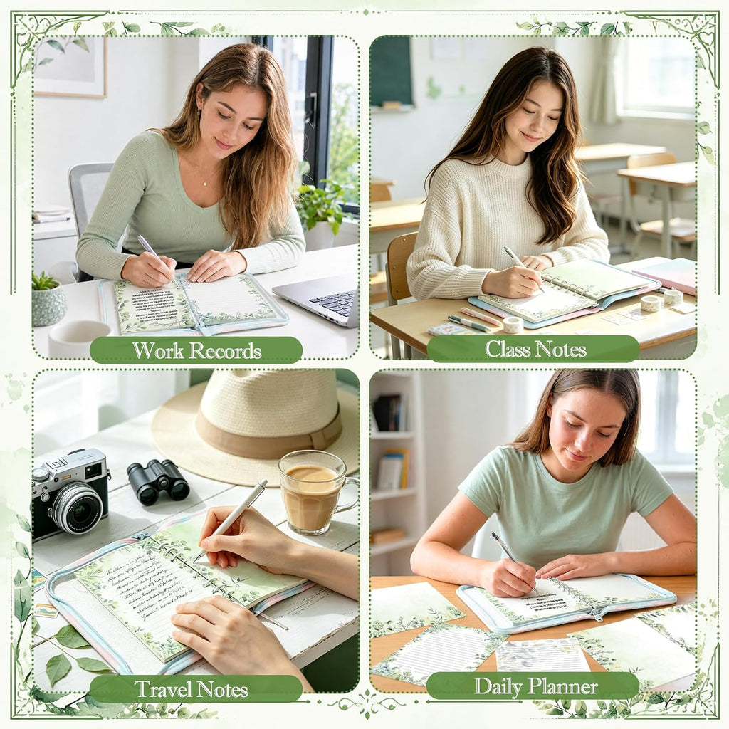 100 Sheets Sage Green A5 Planner Inserts - 120GSM Thick Greenery Refill Paper for A5 6-Ring Binder, Eucalyptus Leaves 6 Hole Loose Leaf Sheets for Journal Diary Notebook Budget Creative Planning