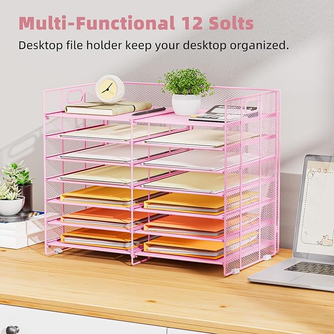 Marbrasse Desktop Literature Organizer, 12 Compartments Mesh Paper Organizer - Image 2