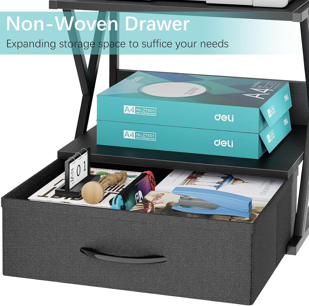 aboxoo Printer Stand for Desk with Storage Drawer, 2 Tier Desktop Or Under De...