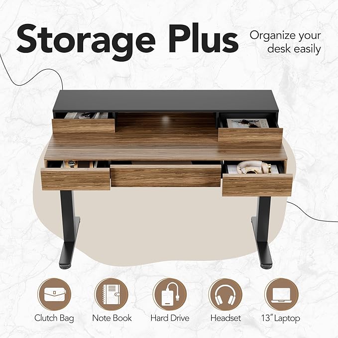 HUANUO Standing Desk with Drawers, 48 Inches Electric Height Adjustable Desk - Image 4