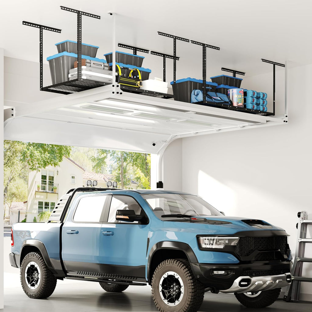 fleximounts 3x6 overhead garage ceiling storage rack, 2 on a desk or shelf