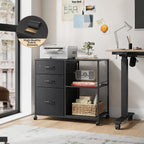 DEVAISE 3 Drawer Mobile File Cabinet with Open Storage Shelf | Rolling Printer Stand, Fabric Lateral Filing Cabinet fits A4 or Letter Size for Home Office, Black
