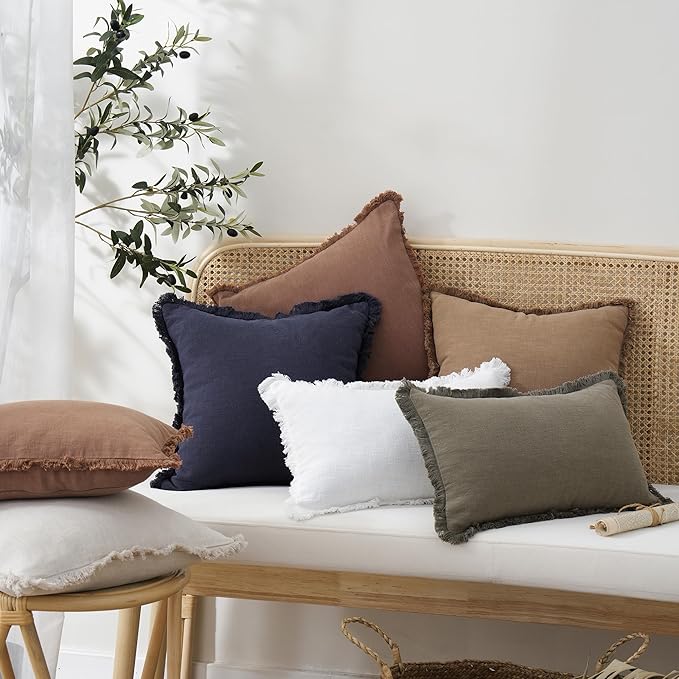 Foindtower Set of 2 Decorative Linen Fringe Throw Pillow Covers Cozy Farmhouse - Image 7