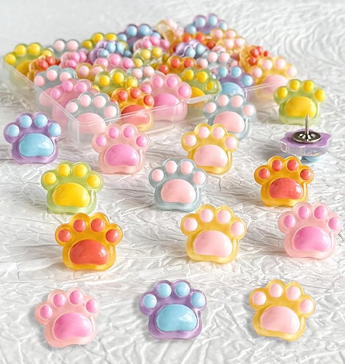30 pcs Cat Paw Push Pins, Cute Animal Decorative Thumbtacks, Cartoon Drawing by Tandarui