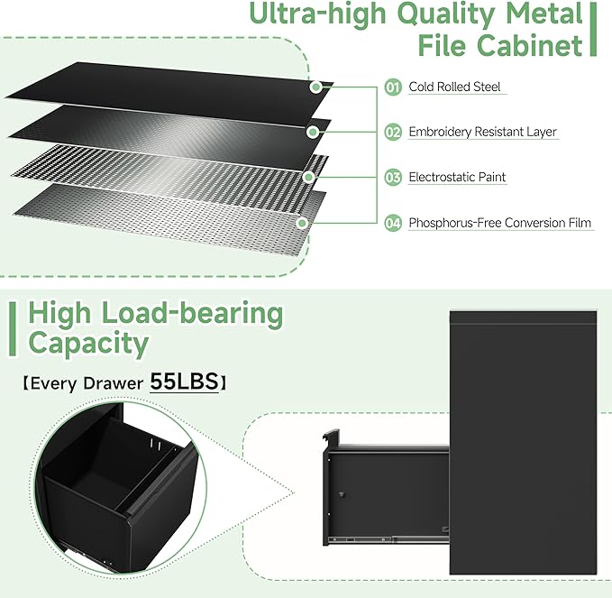 2-Drawer File Cabinet with Lock, Metal Vertical Filing Cabinets - Image 7