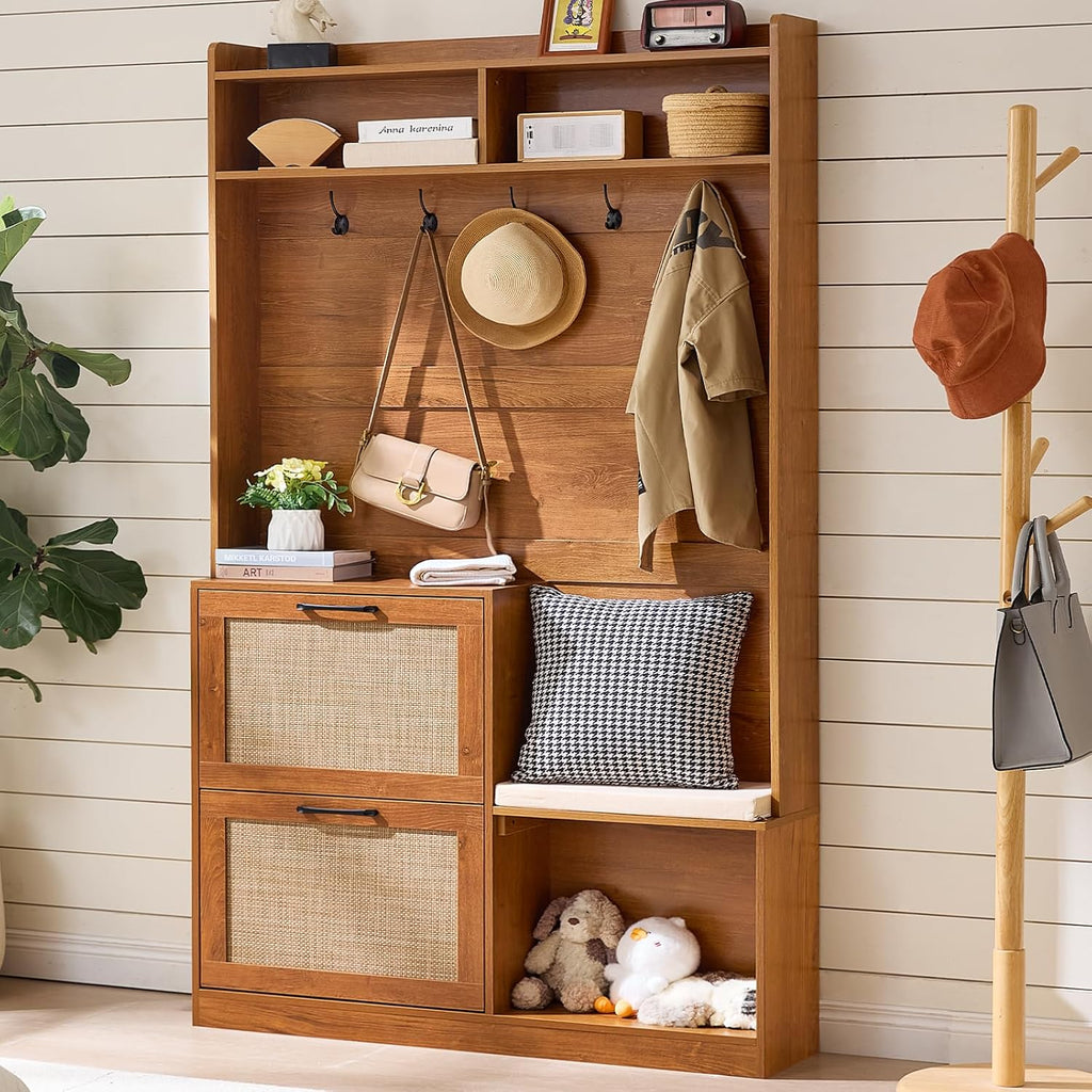 leyaoyao 78" tall boho hall tree with bench shown in use
