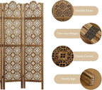 68.9Inch Folding Room Divider, 4 Panels Wood Carved Privacy Screens - Image 3