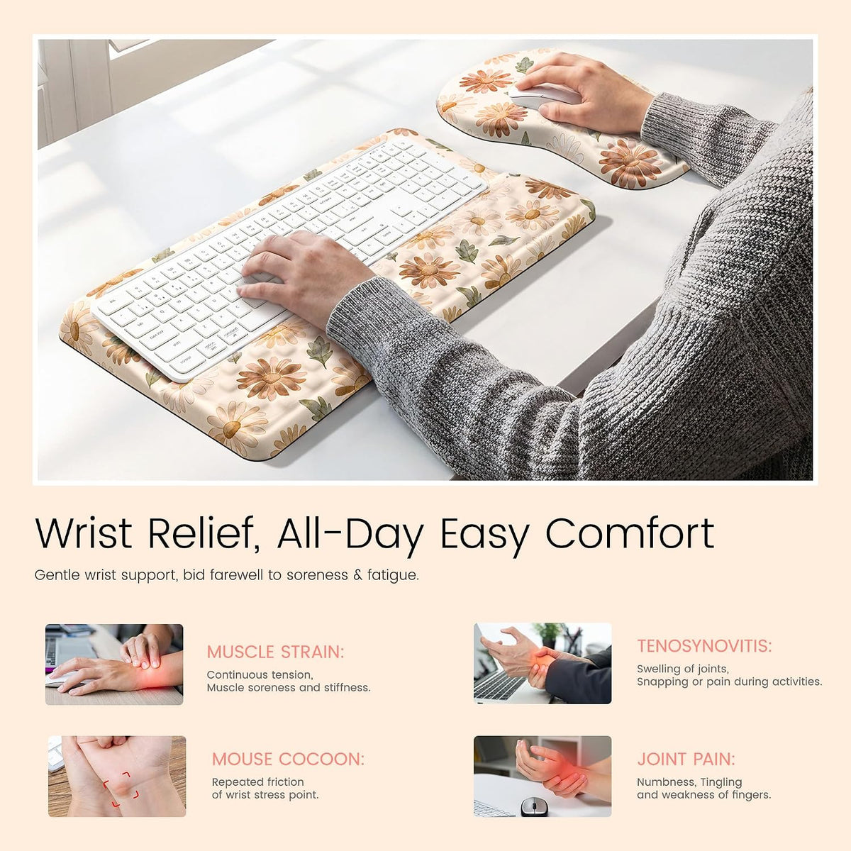Ospelelf Keyboard Wrist Rest and Mouse Pad Set, Ergonomic Memory Foam Wrist S...