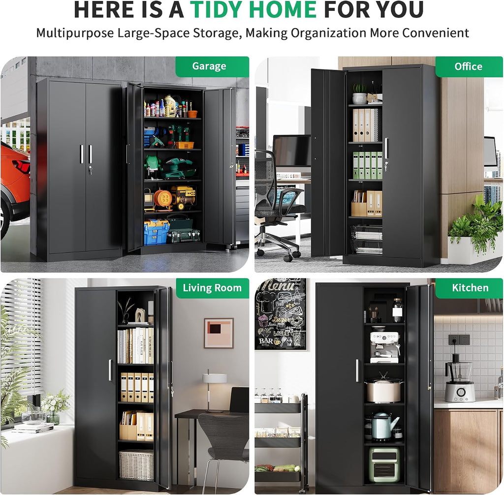 metal garage storage cabinet, durable metal storage solution on a desk or shelf