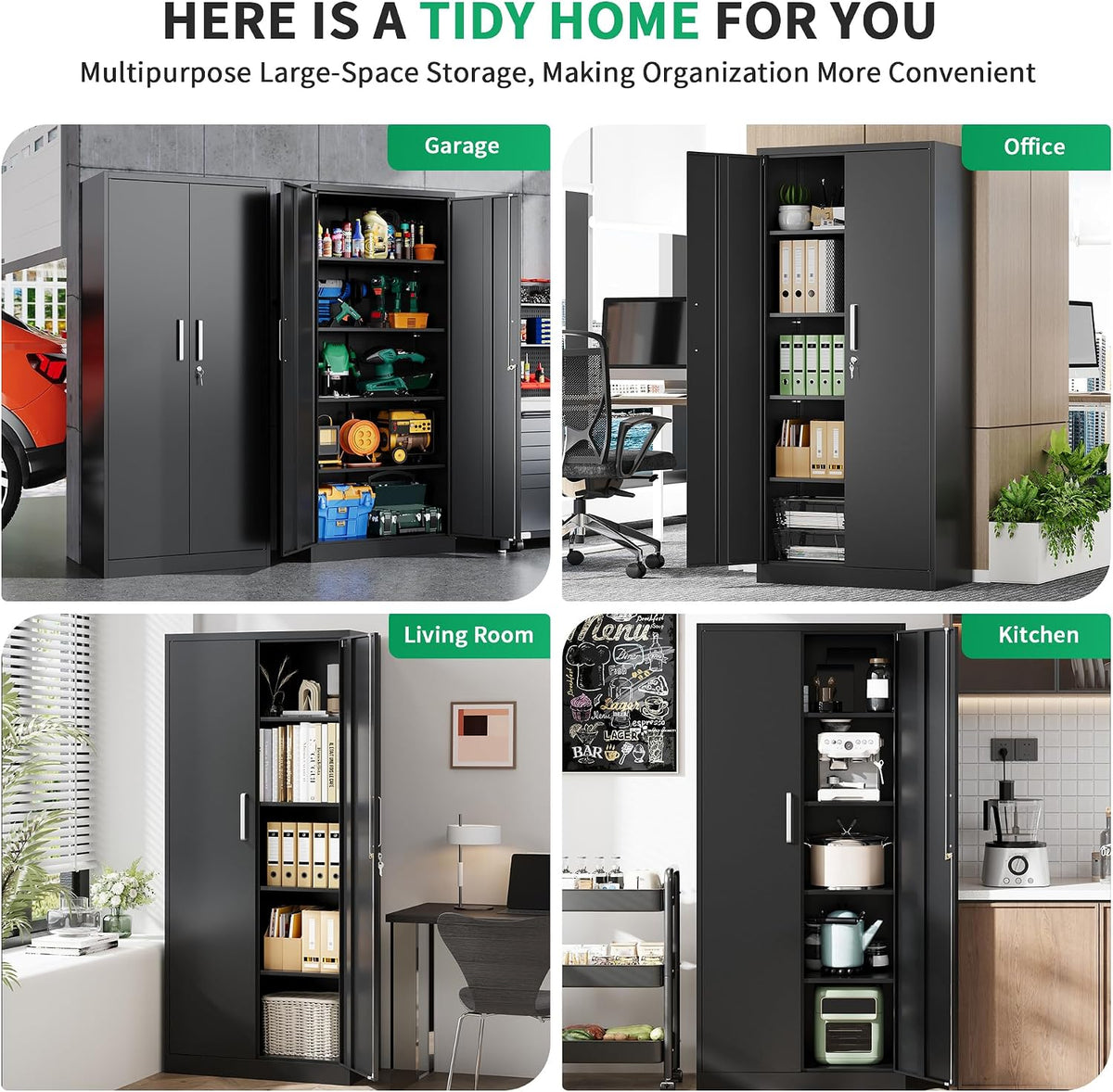 metal garage storage cabinet, durable metal storage solution on a desk or shelf