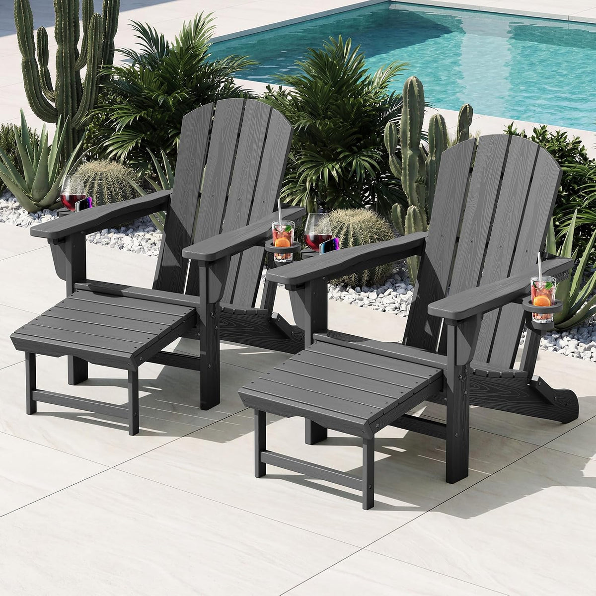 KINGYES Adjustable Folding Adirondack Chairs with Footrest & 2 Cup, HDPE ...