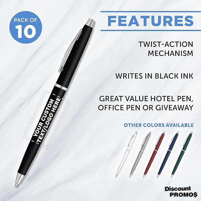 DISCOUNT PROMOS Custom Langham Ballpoint Pens Set of 10, Personalized Bulk Pack - Image 2