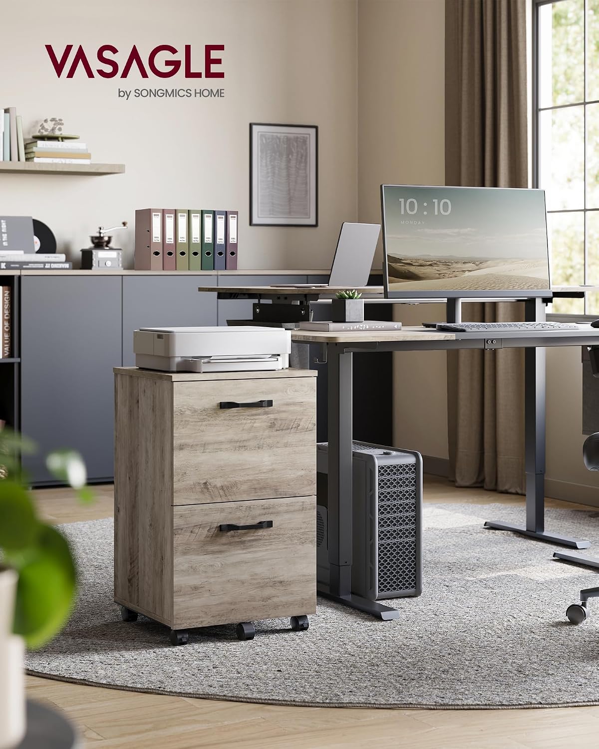 vasagle 2-drawer file cabinet, small rolling filing cabinet shown in use