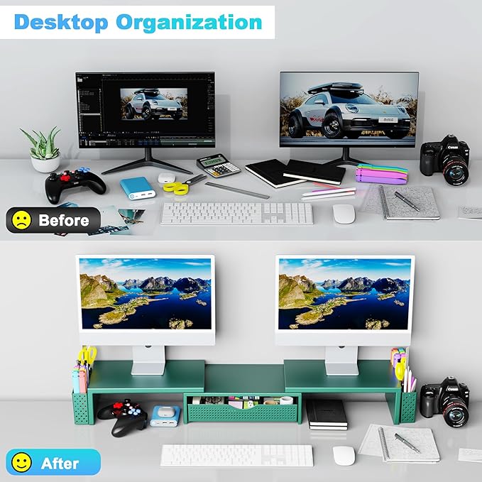Spacrea Metal Desk Organizers and Accessories, Dual Monitor Stand Riser - Image 3