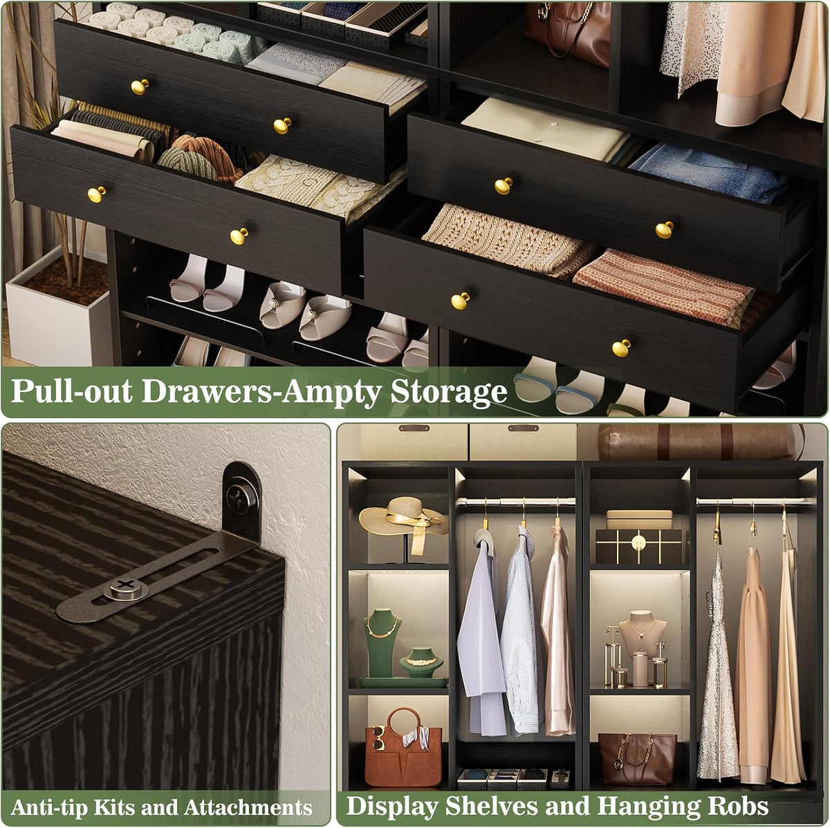 Besiost Closet System, 84"/7 FT Closet Organizer System with 6 Drawers a...