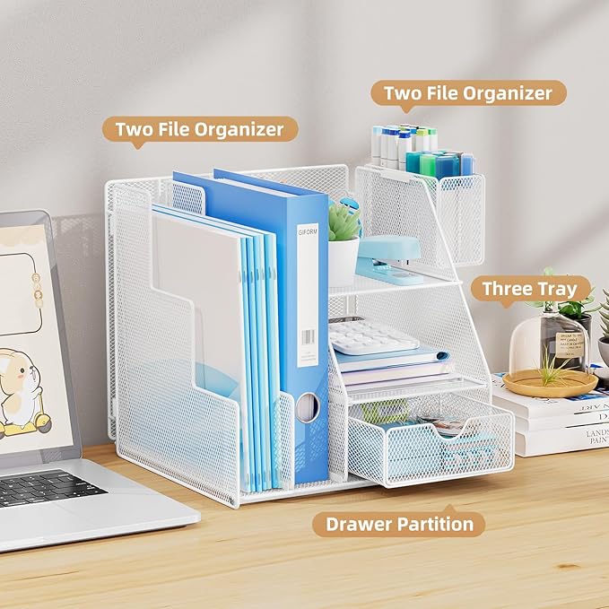 Marbrasse Desk Organizer and Accessories, 3-Tier File Organizer - Image 3
