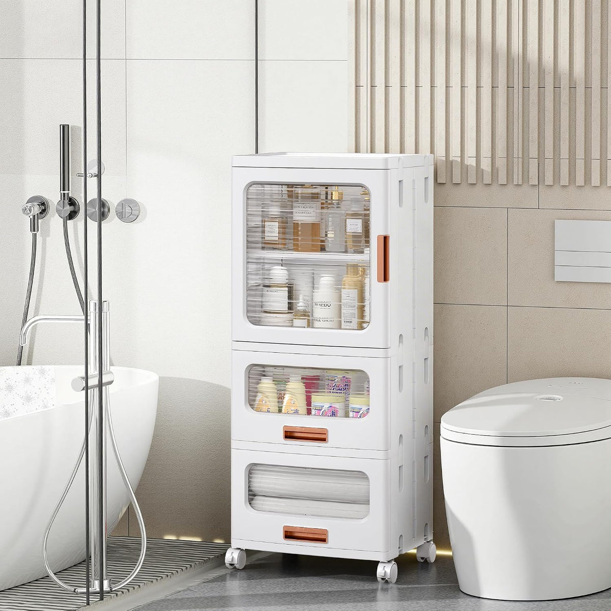 VECELO Narrow Bathroom Storage Cabinet with 2 Drawer, Foldable Storage Organi...