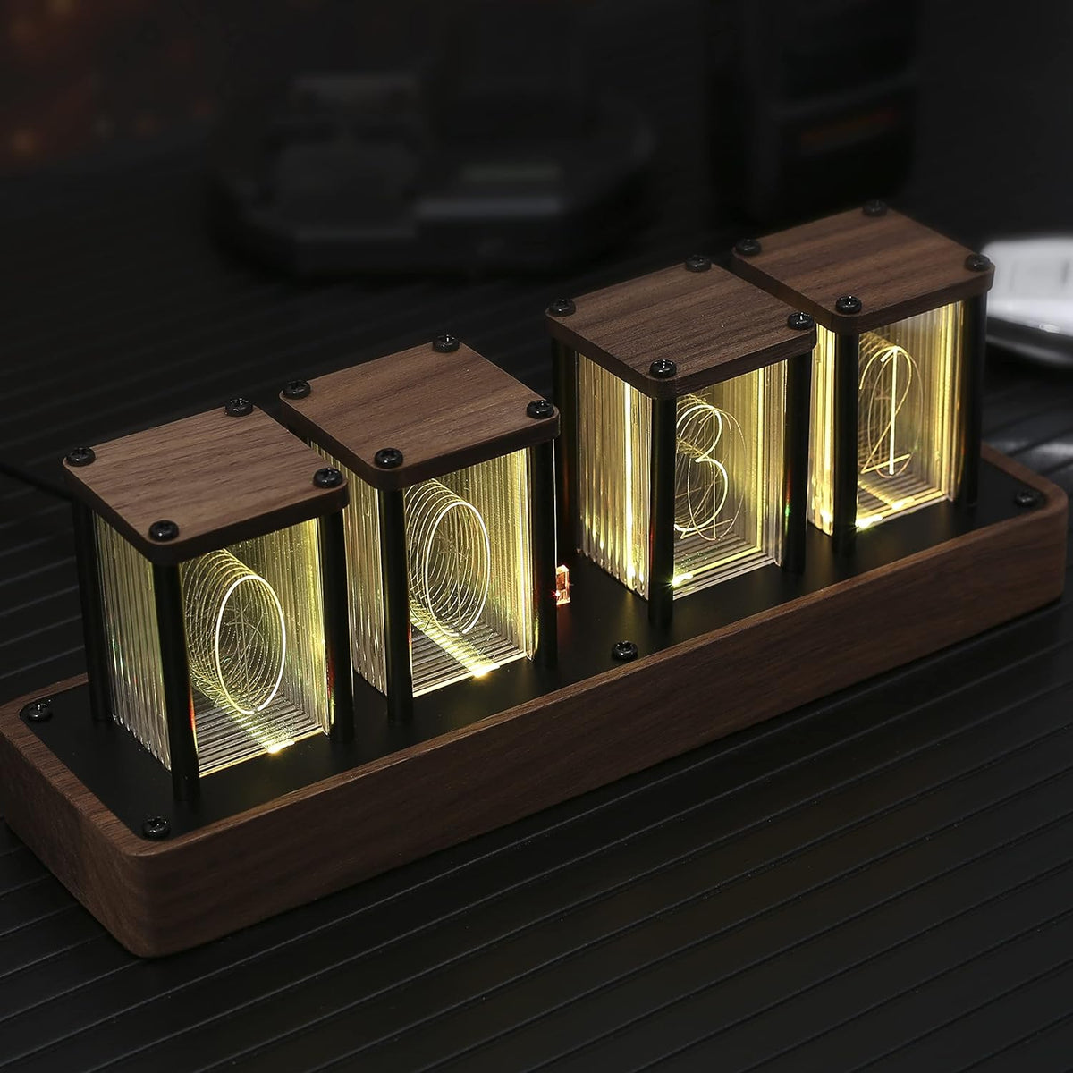 clocteck nixie tube clock walnut digital clock, support, main product view