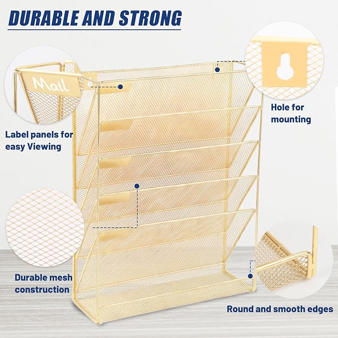 EASEPRES Desk File Organizer Mesh 6-Tier, Hanging Wall Mount Document - Image 3
