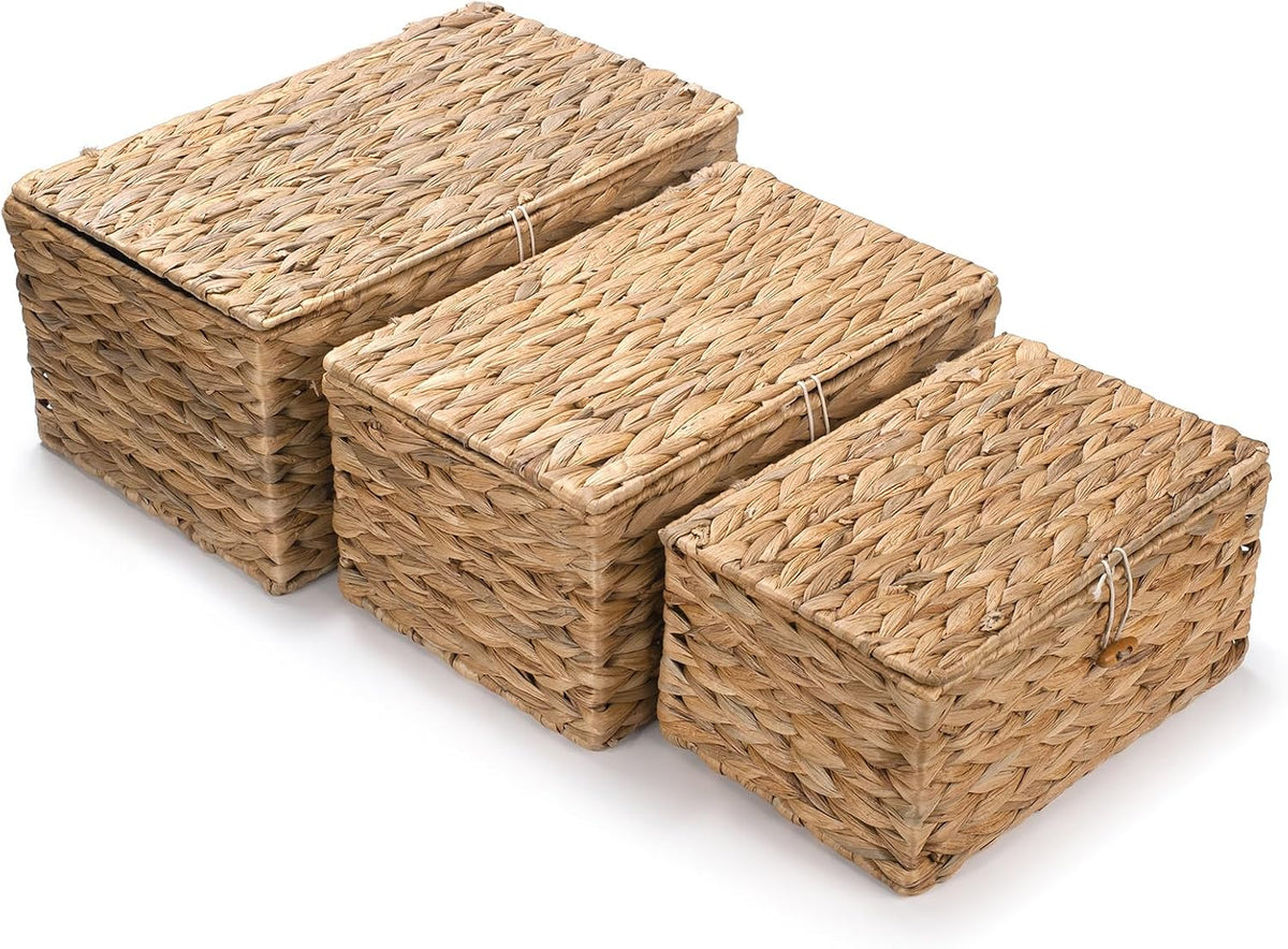 XIMISISE 3 Pack Wicker Storage Basket with Lid, Water Hyacinth Basket