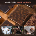 moonster Floral Leather Journal for Women – Rustic Daisy Design Diary with Refillable pages – Leather Notebook for Daily Creative Writing, Work & Travel – Ideal Gift for Women – A5, 320 Lined Pages