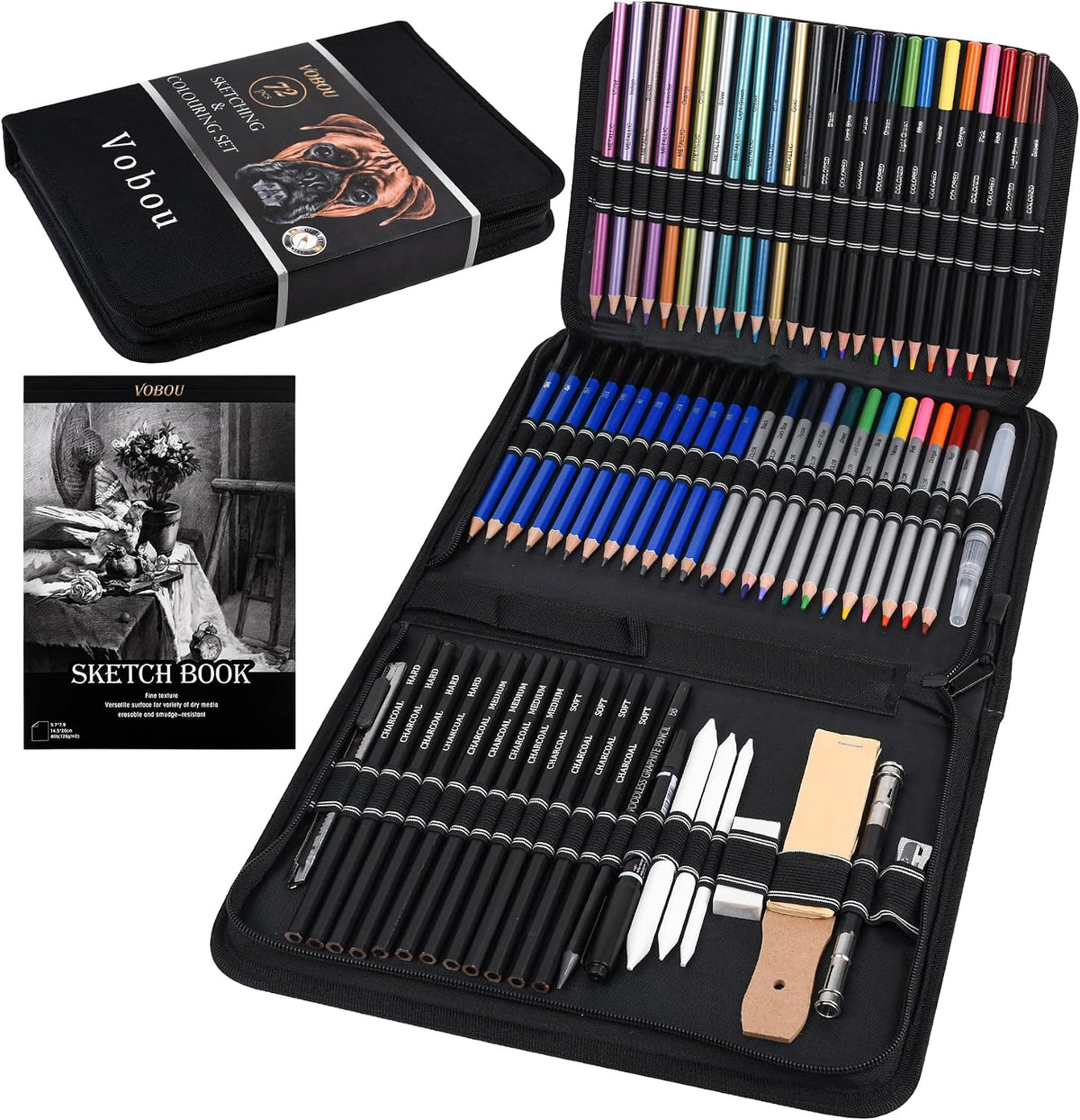 vobou 72pcs colored drawing pencils kit sketching, graphite, main product view