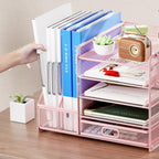 marbrasse desk organizer with file holder, 5-tier paper showing dimensions