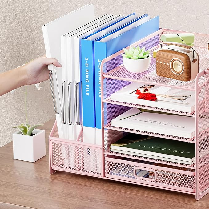 Marbrasse Desk Organizer with File Holder, 5-Tier Paper Letter Tray Organizer - Image 5
