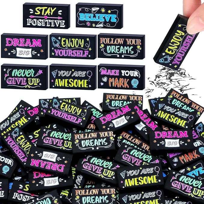 Dunzoom 100 Pcs Inspirational Pencil Erasers Bulk by Dunzoom