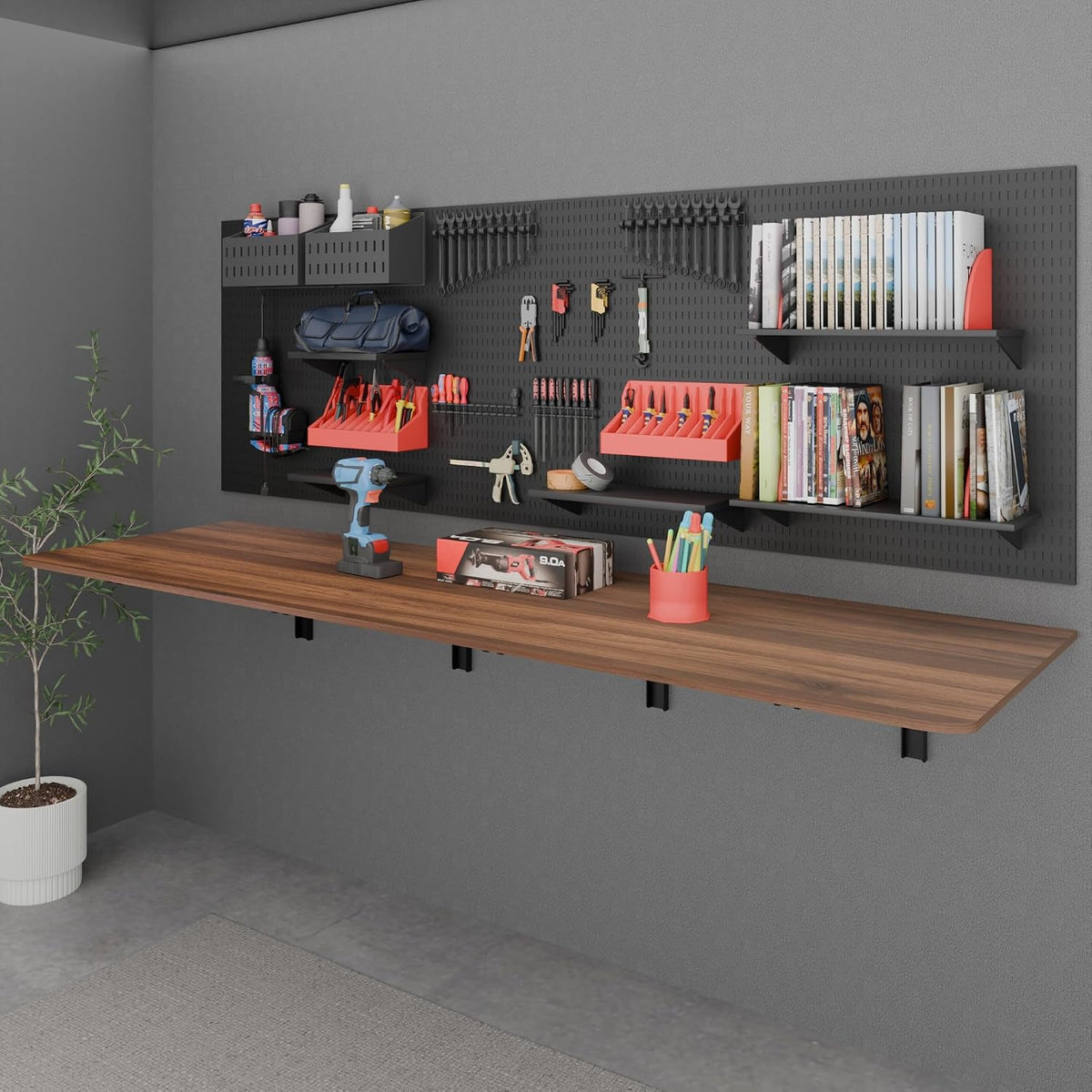 IAE 72x22in Floating Fold Desk,Wall-Mounted Folding Computer Table,Walnut