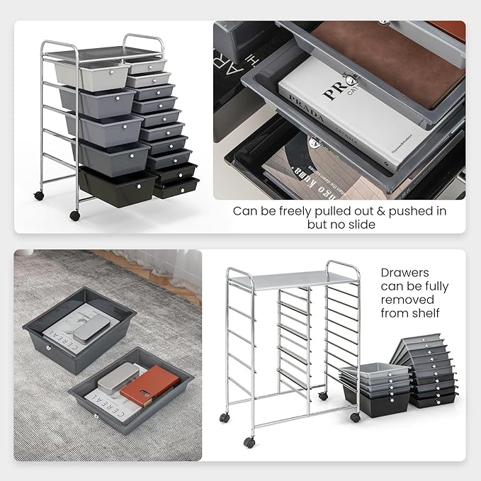 GLACER 15 Drawers Rolling Cart, Storage Cart - Image 7