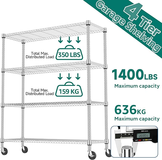 M MZG 4 Tiers Shelf 1400 lbs Steel Storage Shelving Utility Shelving Unit Steel - Image 9