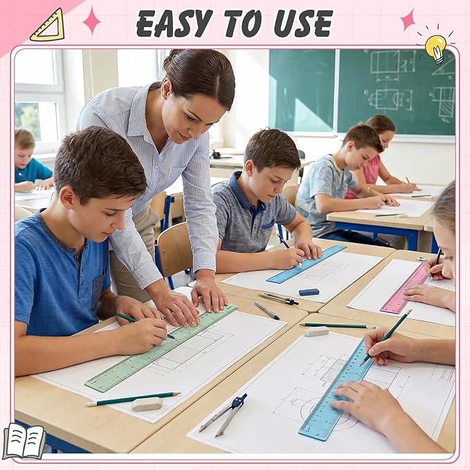 ForraFun 120 Pcs 12 Inch Plastic Ruler Bulk Colorful Transparent Ruler - Image 6