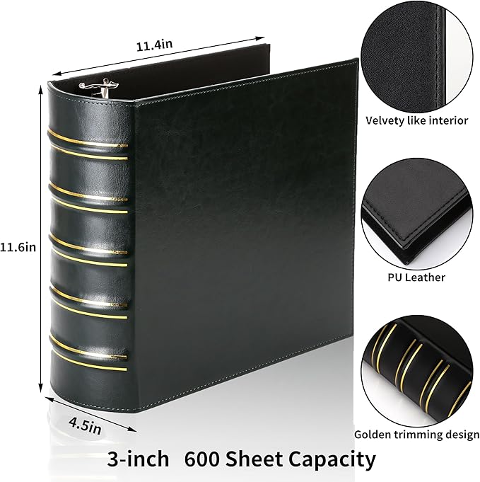 LETVPVOW Vintage Hardback 3 Ring Binder 3 Inch, Professional Leather Binder 3 - Image 2